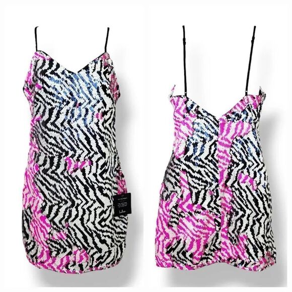 NEW Lulu's Attitude Multi Animal Print Reversible Sequin Bodycon Mini Dress Sz S - Picture 1 of 10